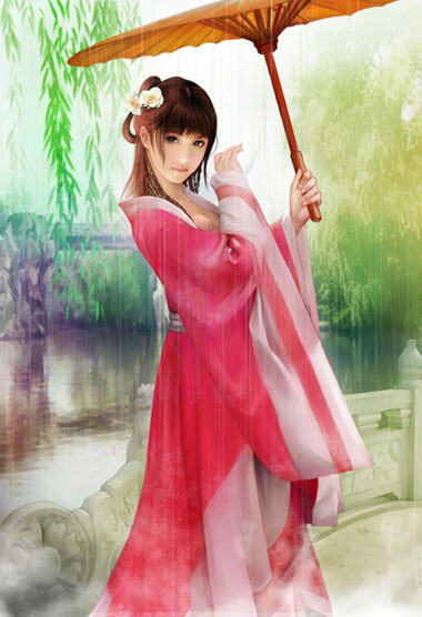 红衣打伞
