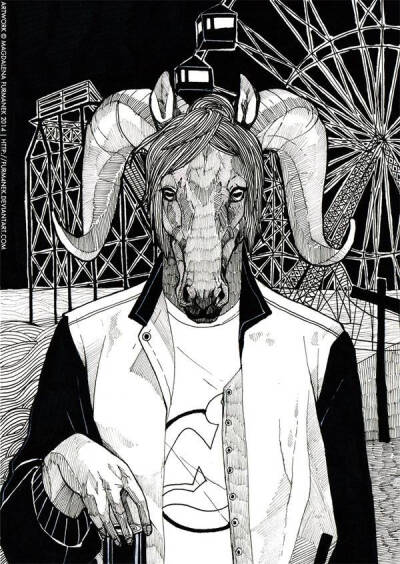 波兰艺术家furm4nek带来了一组非常有趣的动物肖像黑白插画作品,拟人