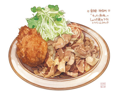 插图插画 涂鸦绘图 水粉彩铅 手帐素材 吃货福利 日本料理 鸡腿牛肉饭