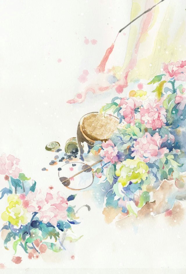 水彩 手绘 铅笔 彩铅 彩色 可爱 插画 艺术 动漫黑白 植物 绘画 古风