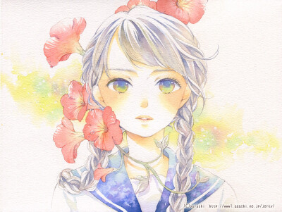 有风子 水彩 透明 彩铅 梦幻 插画 萌 绘画 动物 植物 人物 华丽 漫画