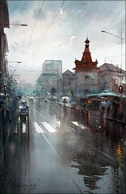 水彩街景·清新·自然·色彩·插画·手绘·高清壁纸·键盘壁纸 出处