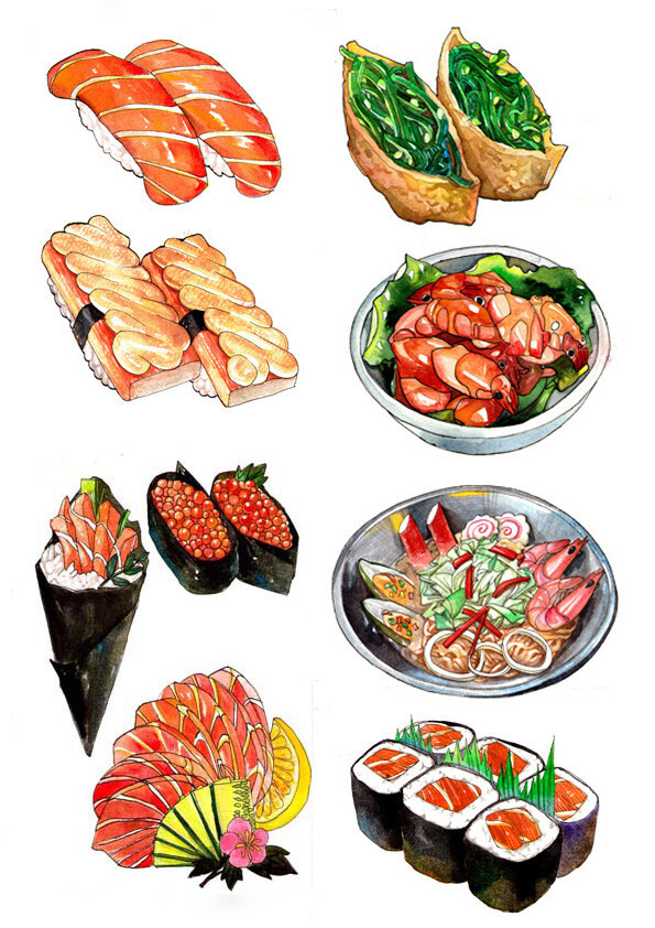 手绘水彩 美食艺术 食物 插图插画 涂鸦绘图 吃货福利 水粉彩铅 手帐