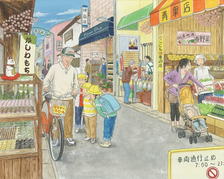 日本插画师羽尻利門为小学校的生活科 社会科教科書绘制的插绘 看着