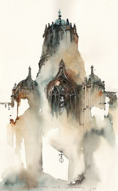 水彩,,插画风景,唯美
