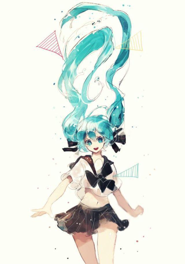 治愈系 v家 p站 初音未来~~~萌哒哒少女 插画 水粉画 意境 人物设计