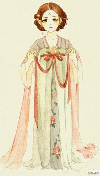 在古代,一般女子的襦裙装裙子束的都不是很高,而隋唐五代时期出现的