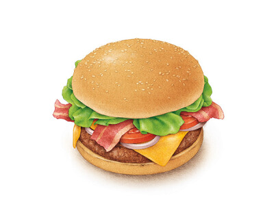 食物 插图插画 涂鸦绘图 水粉彩铅 手帐素材 快餐 吃货福利 汉堡包