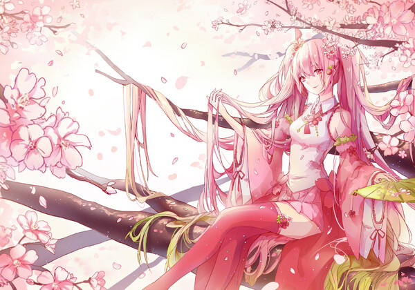 樱初音 粉色 美少女 樱 插画 v家 壁纸 头像 插画 板绘 二次元 动漫