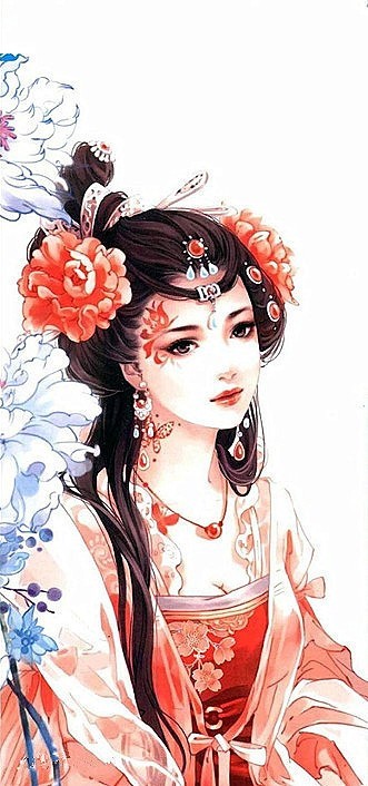 手绘#流年色玥落倾城的古风美女手绘画板/壁纸/插画