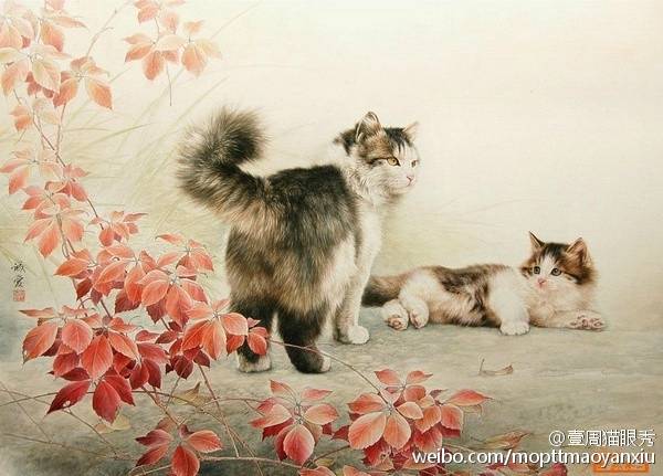 栩栩如生的工笔画猫美