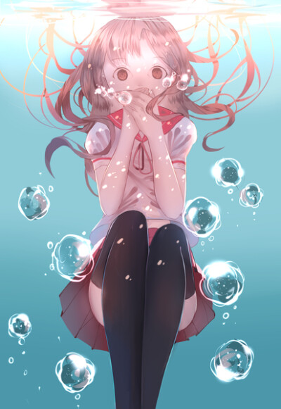 插画 水里 少女 水波 封面 头像 人物 p站 二次元 壁纸 水中 原创