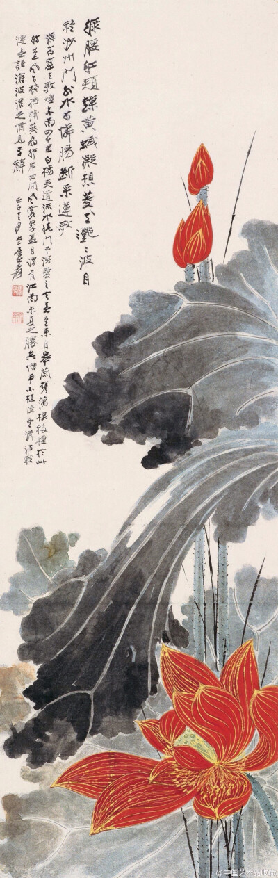 【 张大千 《君子之风》 】 张大千先生擅长画荷花,早年多水墨写意