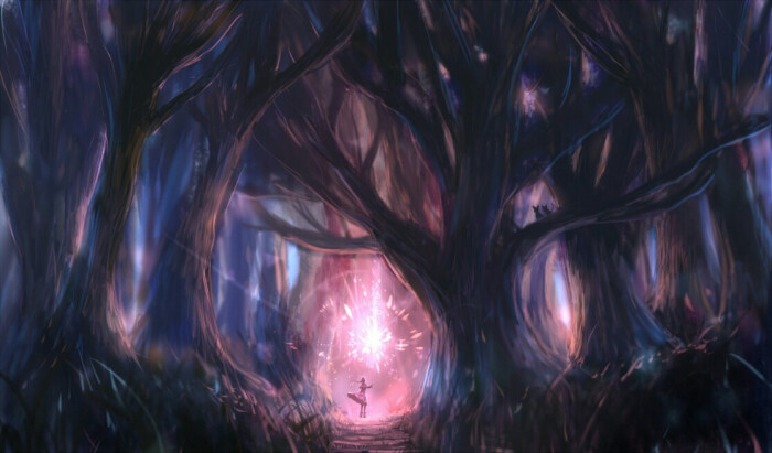 p站 插画 场景 唯美 画师:防人 少女 暗色系 粉色系 流星