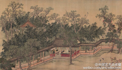 【清 王云 《休园图》 】卷,绢本设色,54×129.5cm,旅顺博物馆藏.