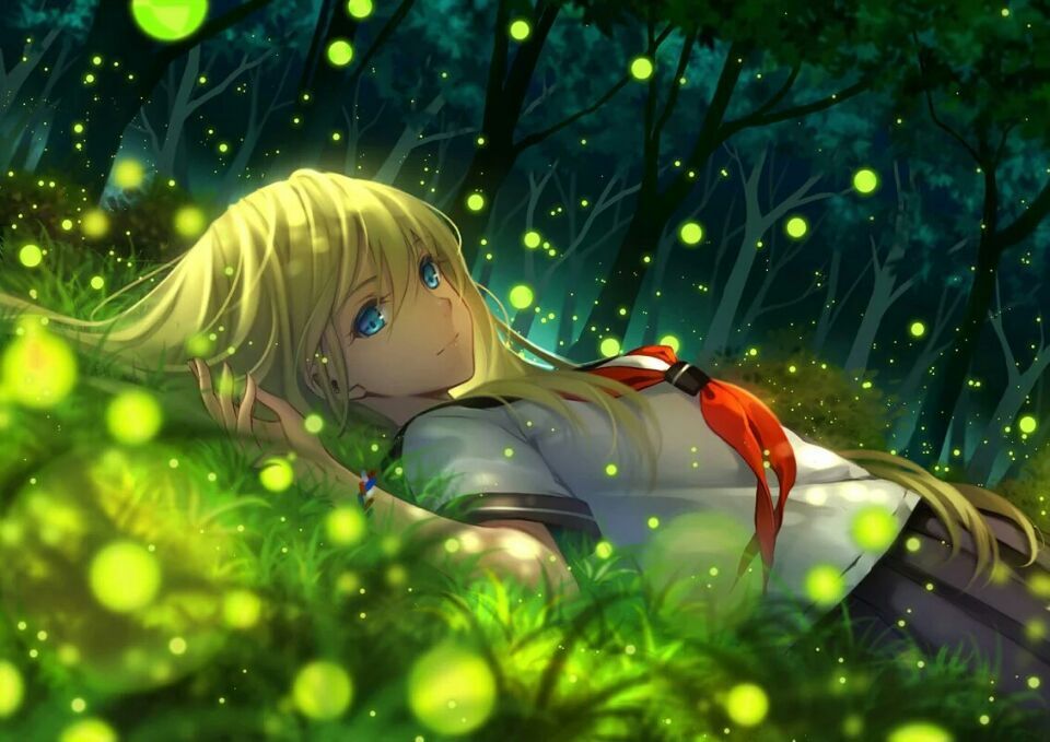 绿色萤火虫女孩壁纸头像背景