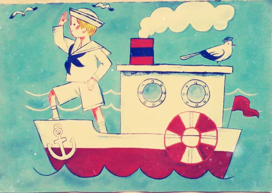 插画  手绘 水粉画   随笔   儿童画  卡通   扬帆起航  小小航海家