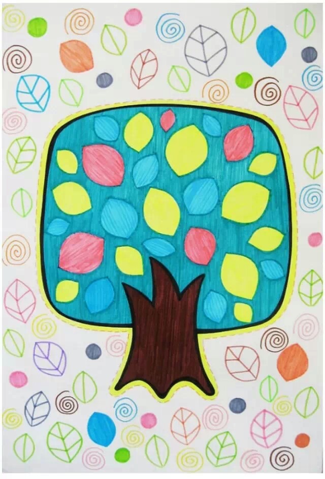 马克笔儿童画可爱)树
