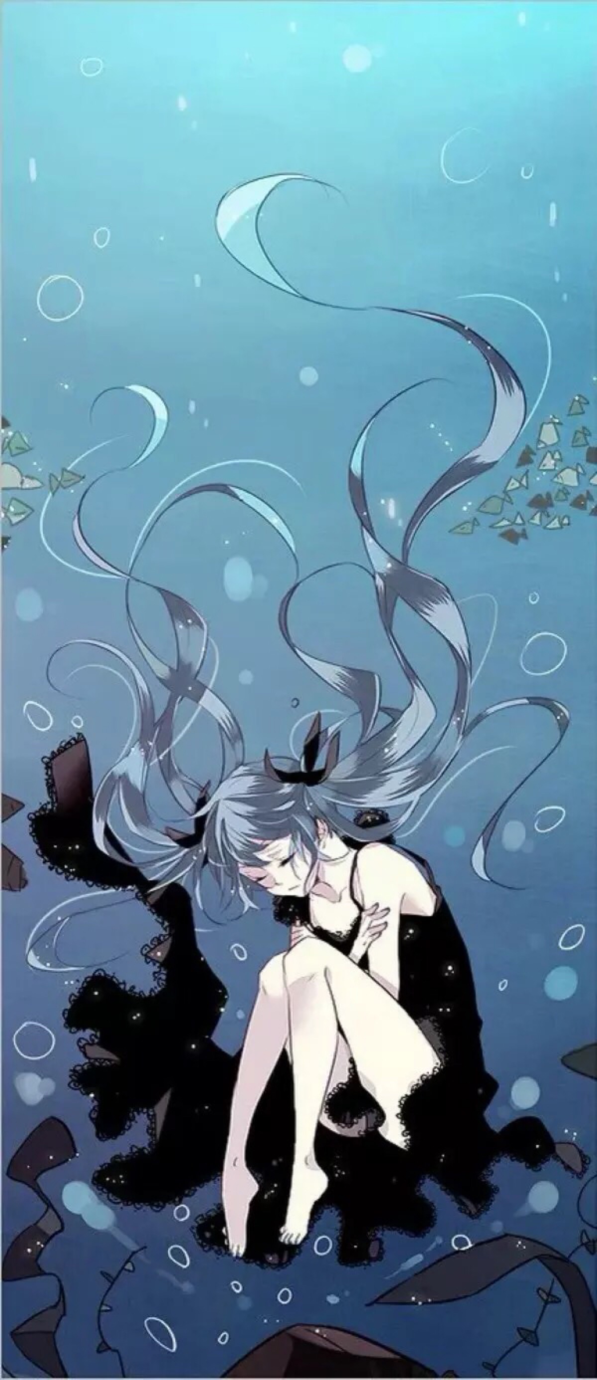 Miv4t Anime Anime Girls Dress Barefoot Closed Eyes Silver Hair Short Hair Underwater Wallpaper ...