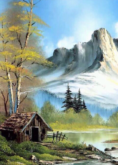水彩 手绘 树木 清新自然风景画 自然景观 山水 唯美壁纸