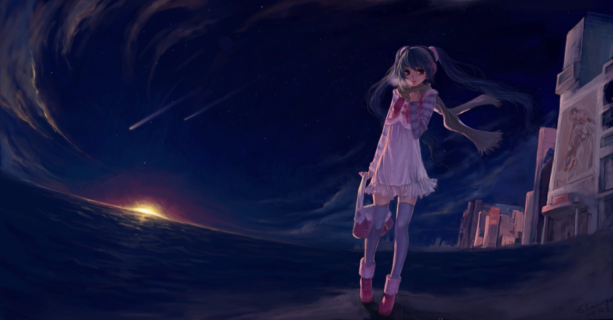 黎明 二次元 美景 海边 初音未来