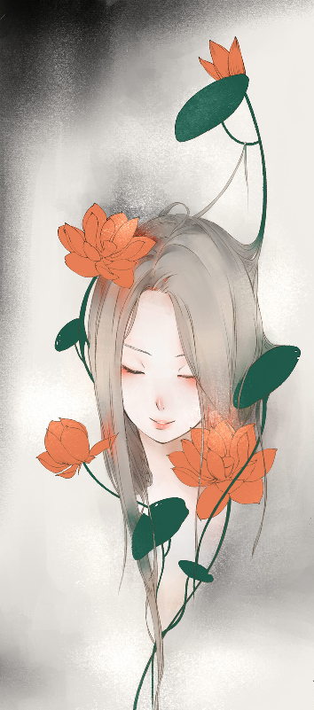 花卉拟人,荷花,美少女,头像,二次元,御姐,少女与花,动漫手绘插画,p站