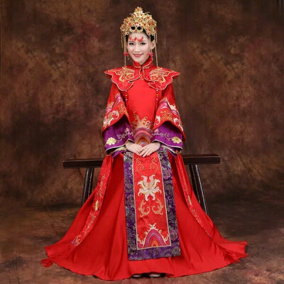 复古中式结婚礼服 红色秀禾服 古装 新娘结婚敬酒服 婚纱!