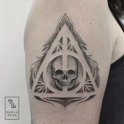 skull tattoo手臂骷髅头点刺纹身