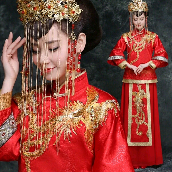 中式 结婚礼服 新娘秀禾服红色复古嫁衣敬酒服!