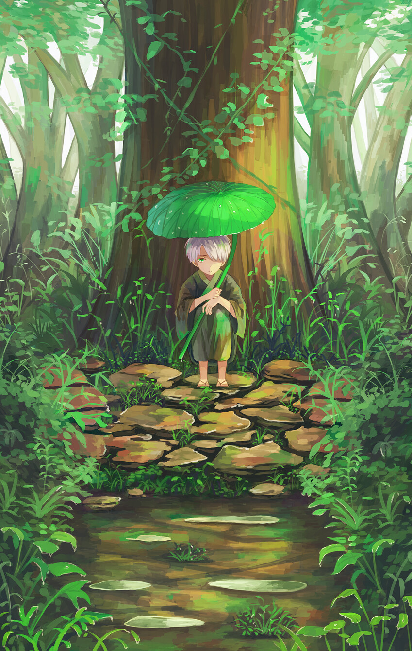 场景区 虫师 银古 绿色调 自然风 小清新 梦幻 动漫 p站 插画 唯美
