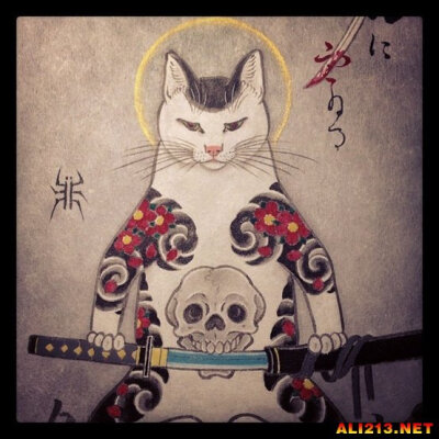 浮世绘 猫 猫咪 喵喵 喵星人 手绘 和风 日本 东瀛 刺青 纹身 武士