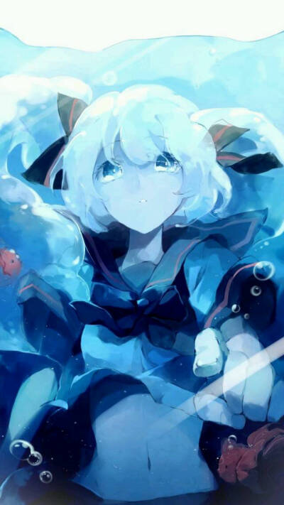 初音未来·海初音·双马尾·水蓝色意境·把动漫人物关进手机里·高清