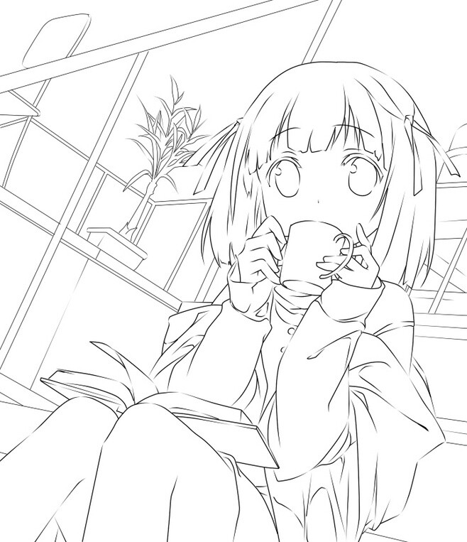 手绘 插画 线稿 手稿 黑白素材 少女 服装设计 p站 人物设计