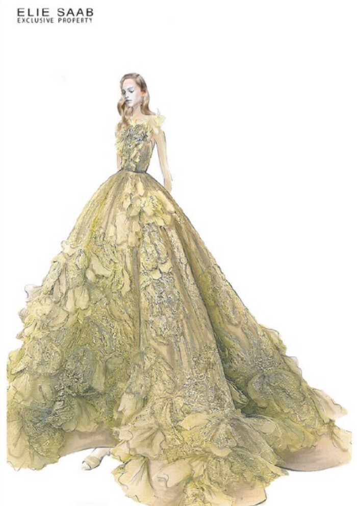 【笔尖时尚】手绘插画 婚纱礼服 elie saab 2015 春夏高级订制的手绘