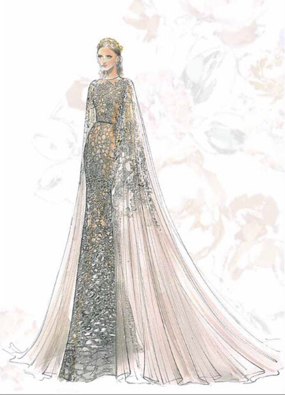 【笔尖时尚】手绘插画 婚纱礼服 设计稿 elie saab 2015 秋冬高级订制