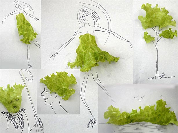 生活中的物件与插画结合,让真实物体成为平面绘画的一部分,充满创意和