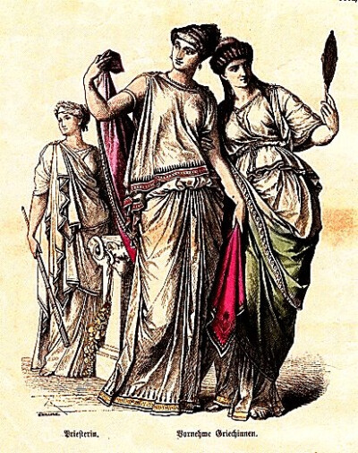 古希腊服饰希腊女祭司(左)希腊贵族妇女(右二)