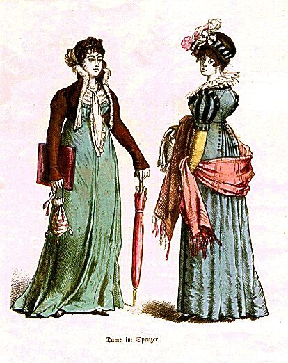 十九世纪早期帝政风格的服饰穿着短夹克的淑女