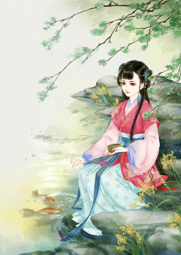 古风 插画手绘 古装 古韵 古典美女 不老,情难绝.