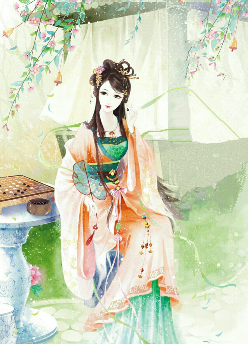 古风 插画手绘 古装 古韵 古典美女 不老,情难绝.