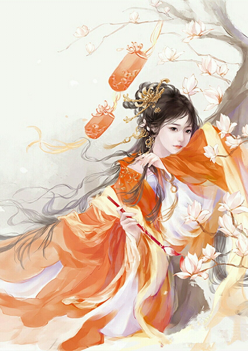 古风 插画手绘 古装 古韵 古典美女 不老,情难绝.