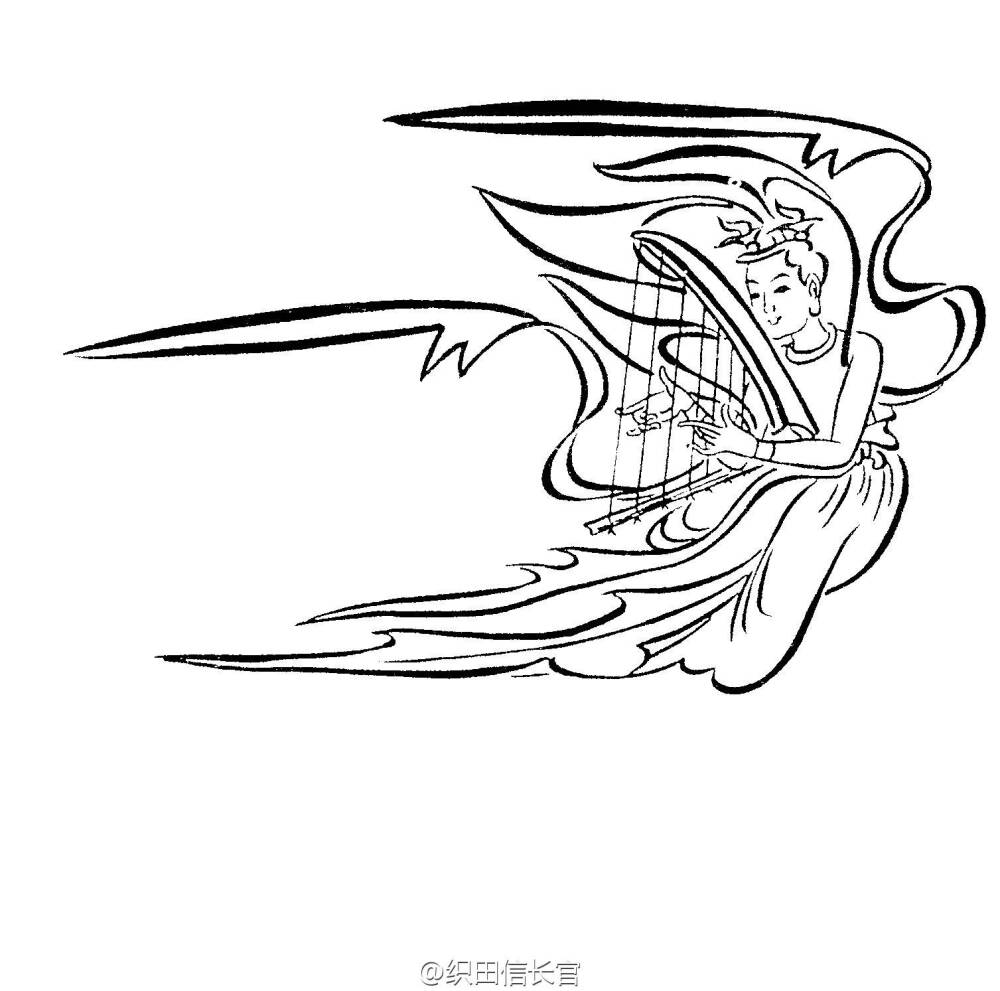 画师织田信长官敦煌伎乐飞天线描舞带飘逸仿佛破壁而出