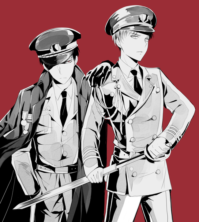 【侵删】#进击的巨人#利威尔#艾伦#军装#插画#手绘#同人#二次元#少年