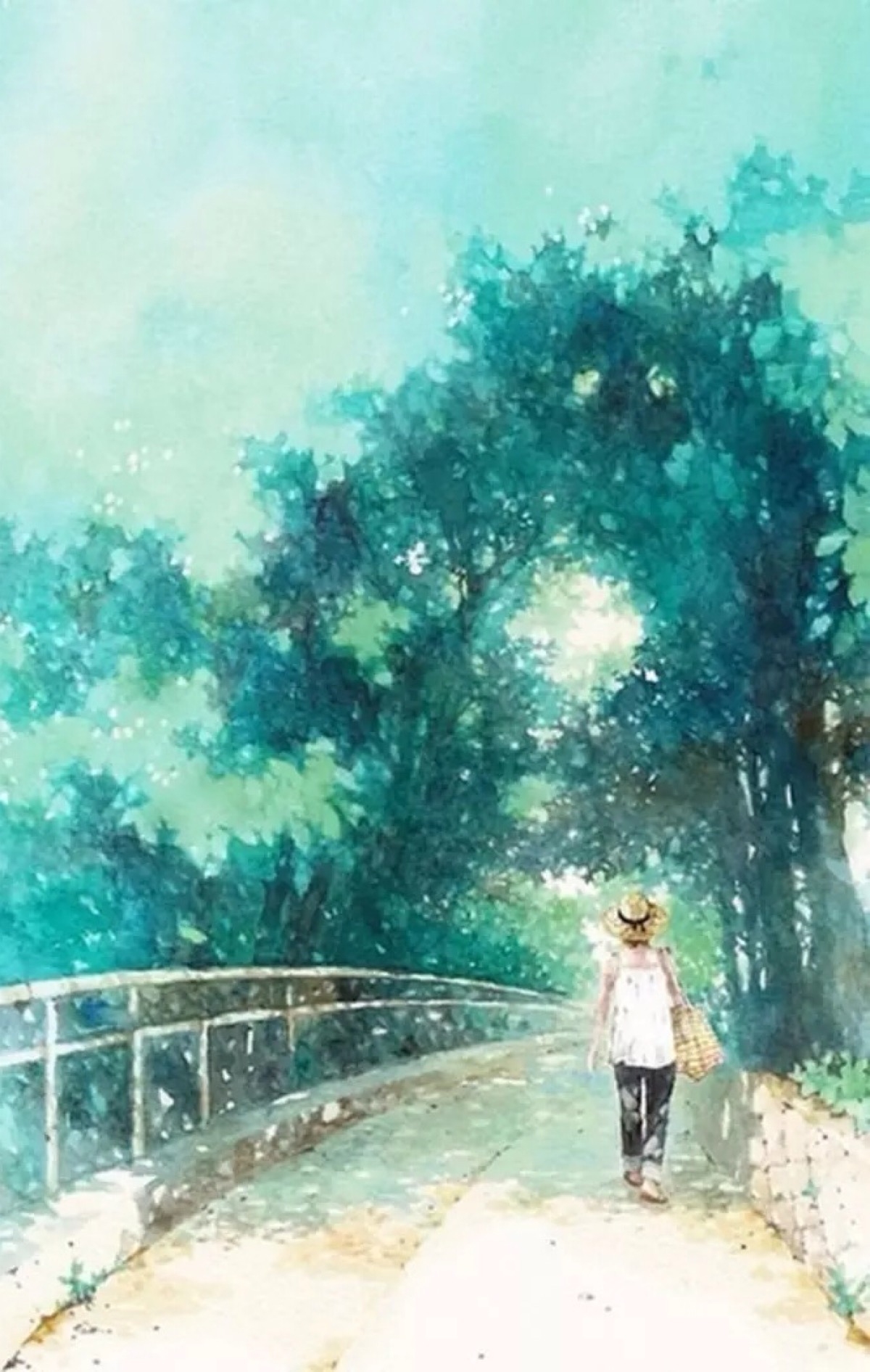 清新水彩画 手绘 人物 背影 意境 清新淡雅 唯美插画