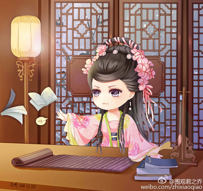 q版 古装 萌 少女 插画