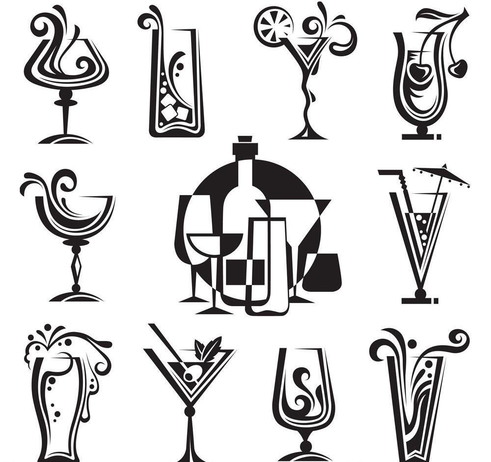 酒杯图腾logo饮品设计图案