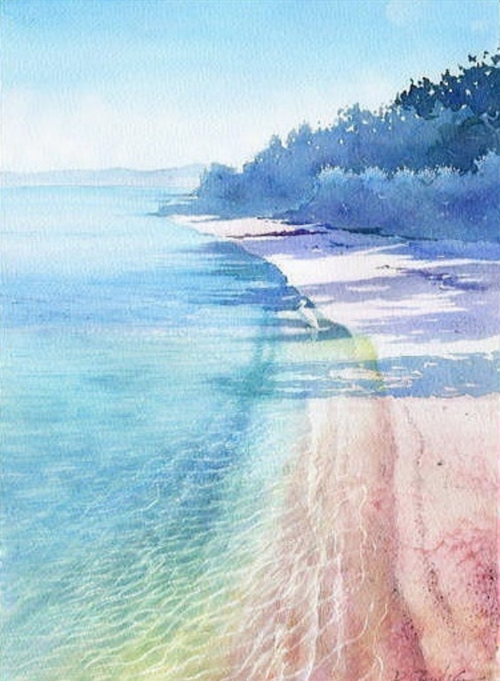 水彩画「海岸線」-