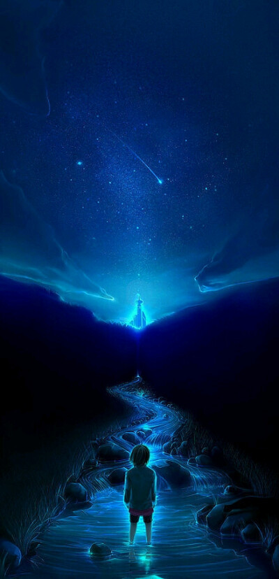 【此间二次元】二次元 场景区 冷色调 蓝色系 少年 星空 流星 梦幻