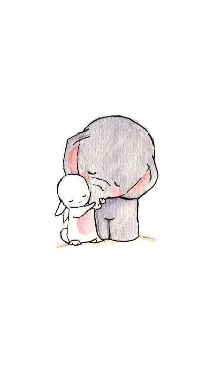 小象&amp;小兔 手绘手机壁纸 白色背景