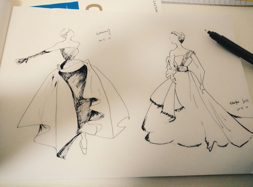 黑白线稿 服装设计稿 服装手稿 服装设计 手绘插画